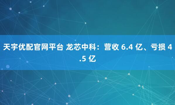 天宇优配官网平台 龙芯中科：营收 6.4 亿、亏损 4.5 亿